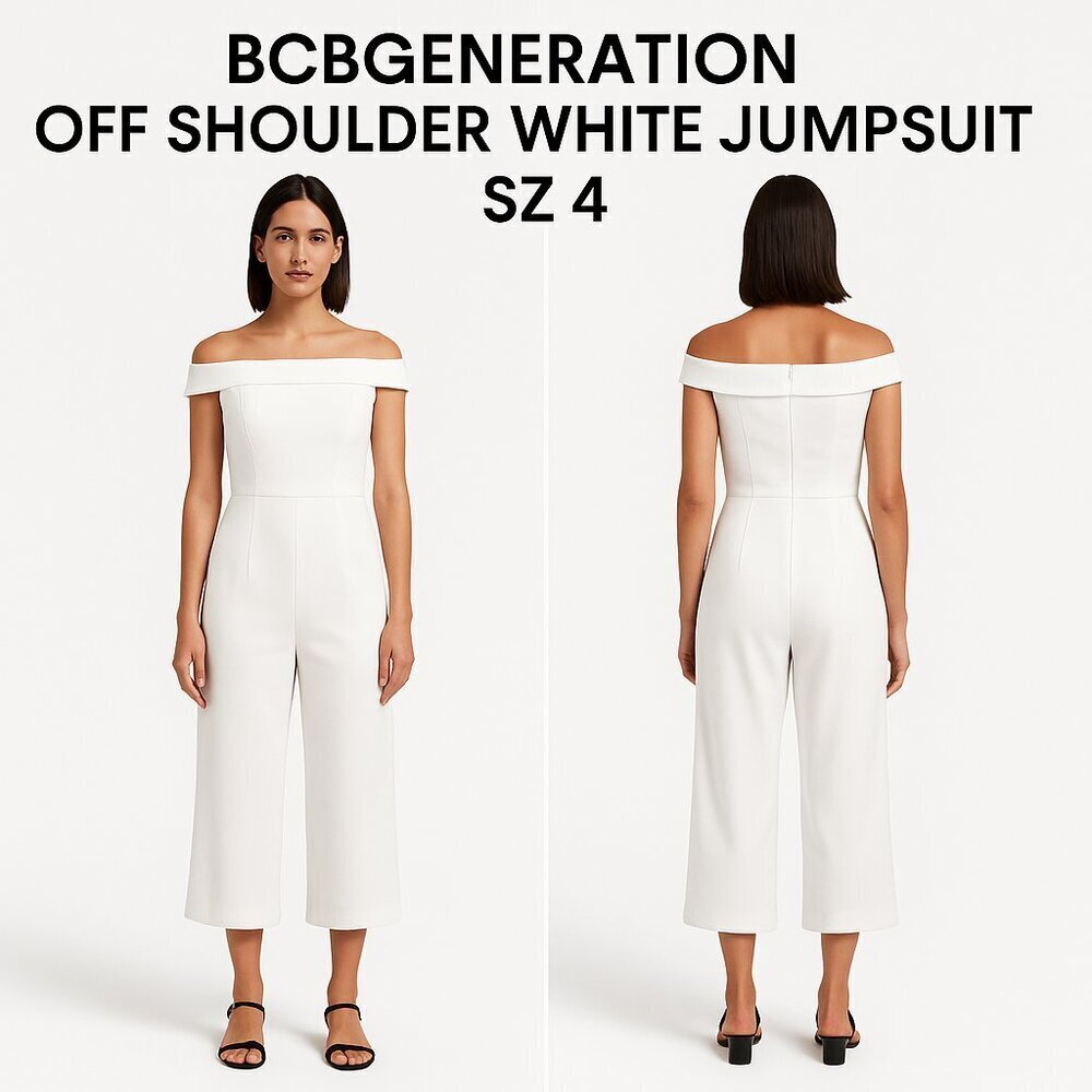 BCBGENERATION OFF SHOULDER WHITE JUMPSUIT SZ 4